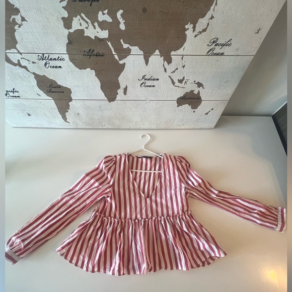 Red + white striped, long sleeved Zara top 🤍❤️🤍❤️ - Picture 2 of 5